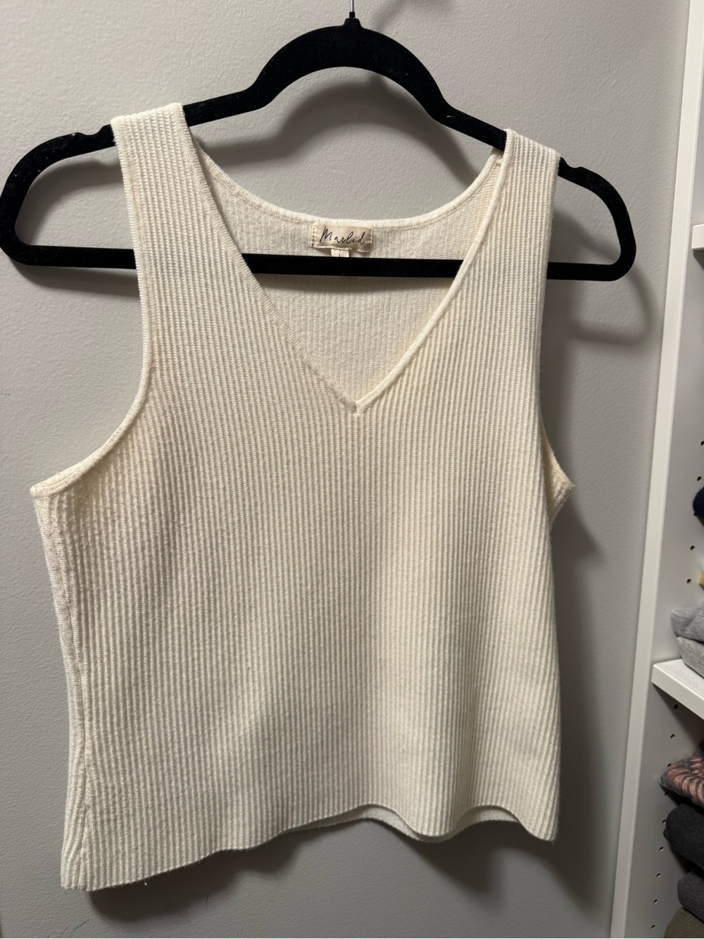 Madewell Cream Ribbed V-Neck Knit Tank